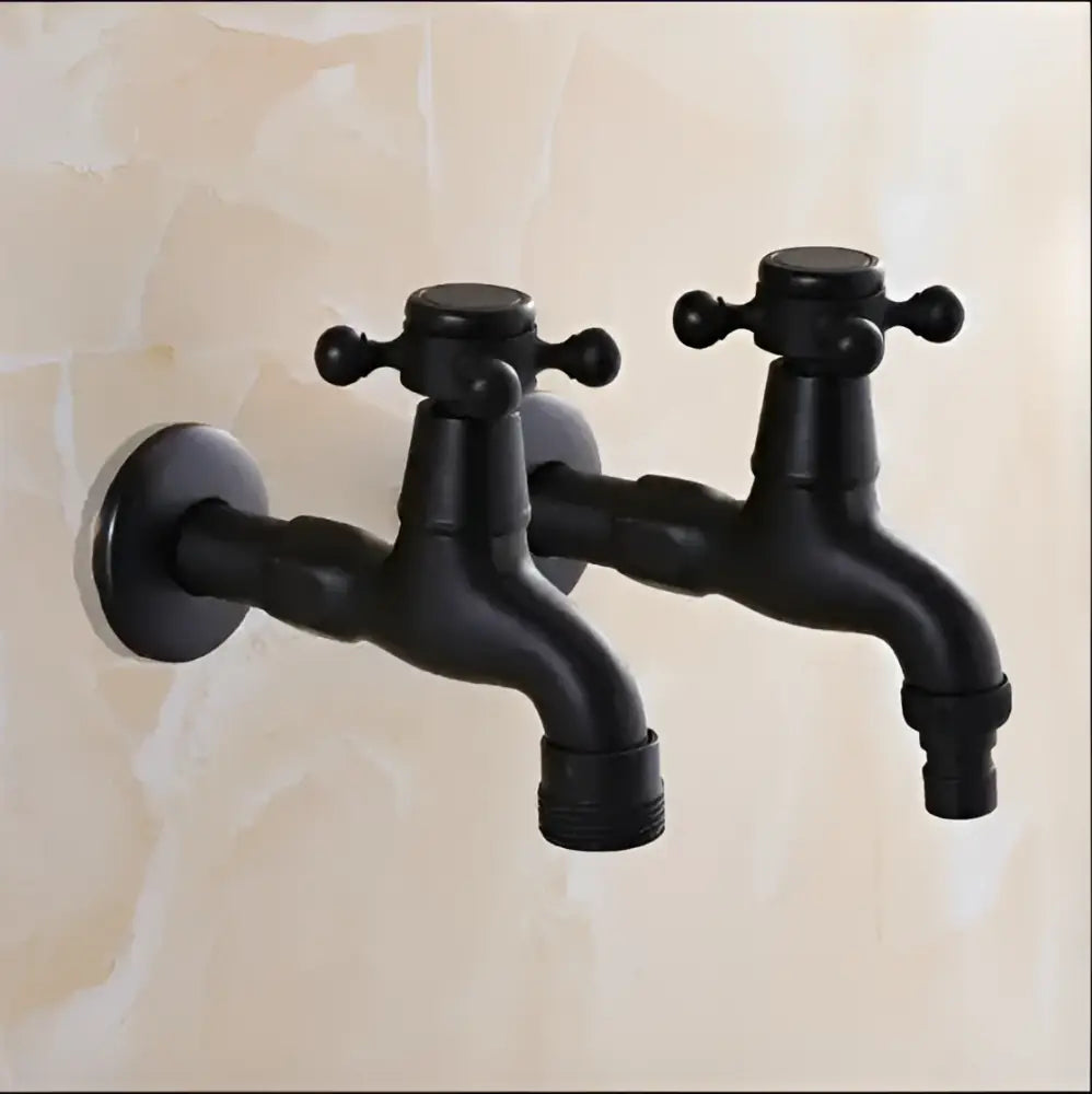 Vintage matte black dual handle washing machine faucet tap laundry room