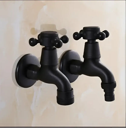 Vintage matte black dual handle washing machine faucet tap laundry room