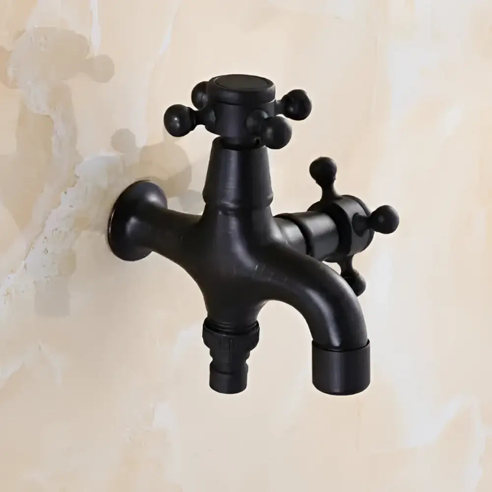 Vintage matte black dual handle washing machine faucet tap laundry room
