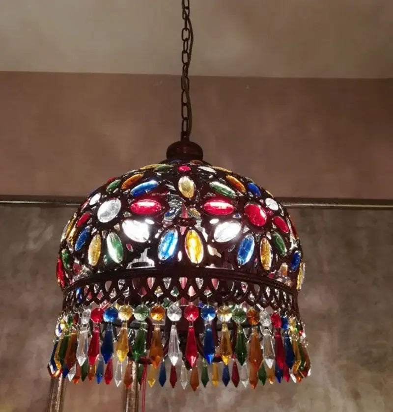 Vintage mediterranean colorful crystal chandelier dining room lamp
