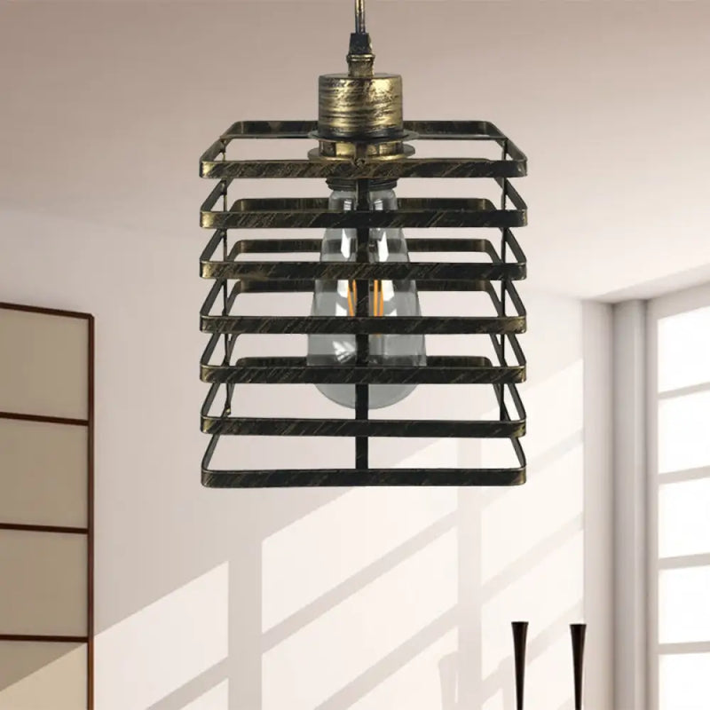 DecorBites™ Vintage Metal Pendant Lamp with Aged Brass Cylinder Shade - Restaurant Ceiling Light