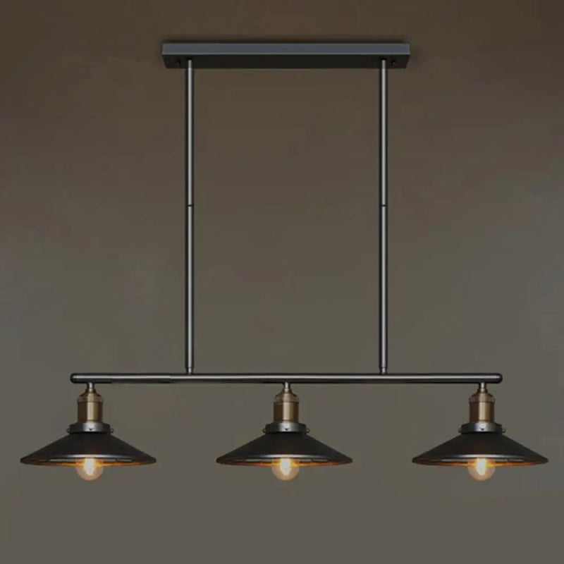 DecorBites™ Vintage Metal Pendant Light with 3 Black Cone Shades for Restaurant or Warehouse