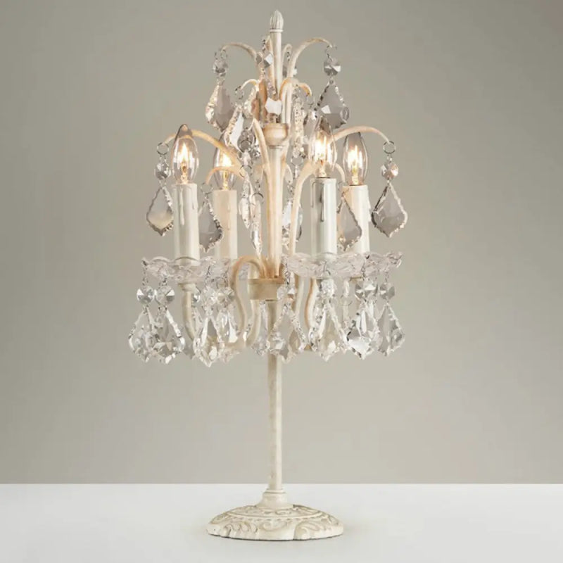 DecorBites™ Vintage Metallic Nightstand Lamp with Hanging Crystal - 4 Bulb Table Light for Living Room