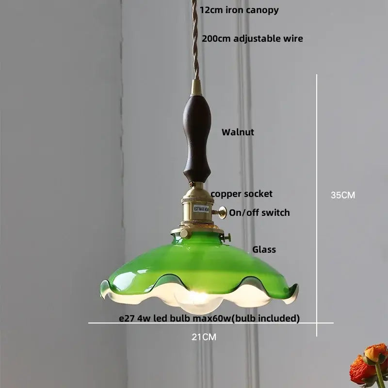 Vintage olive green glass led pendant lights kitchen brass hardware