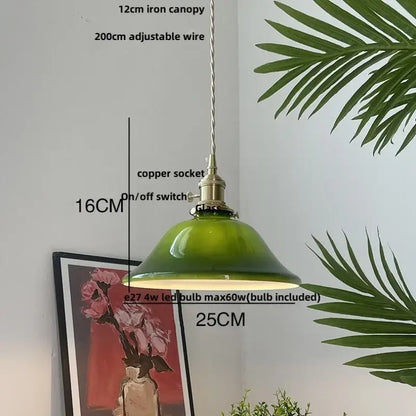 Vintage olive green glass led pendant lights kitchen brass hardware