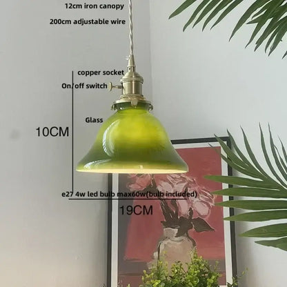 Vintage olive green glass led pendant lights kitchen brass hardware