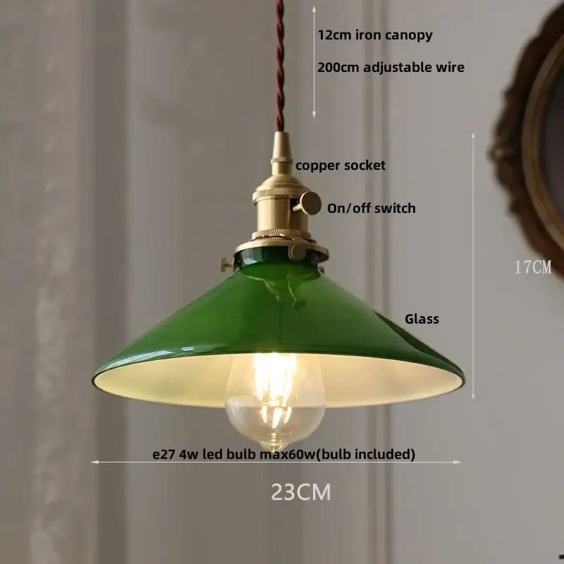 Vintage olive green glass led pendant lights kitchen brass hardware