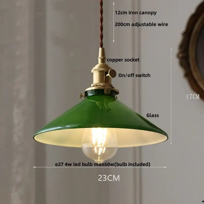 Vintage olive green glass led pendant lights kitchen brass hardware
