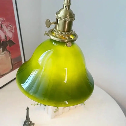 Vintage olive green glass led pendant lights kitchen brass hardware