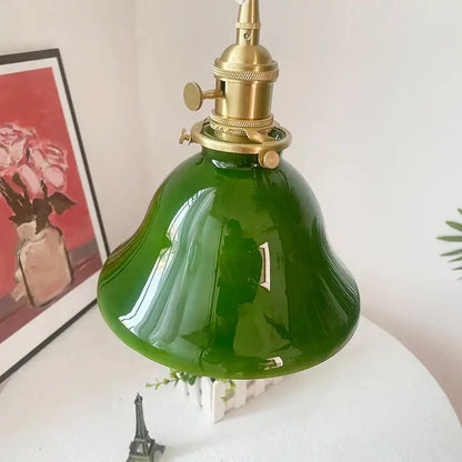 Vintage olive green glass led pendant lights kitchen brass hardware