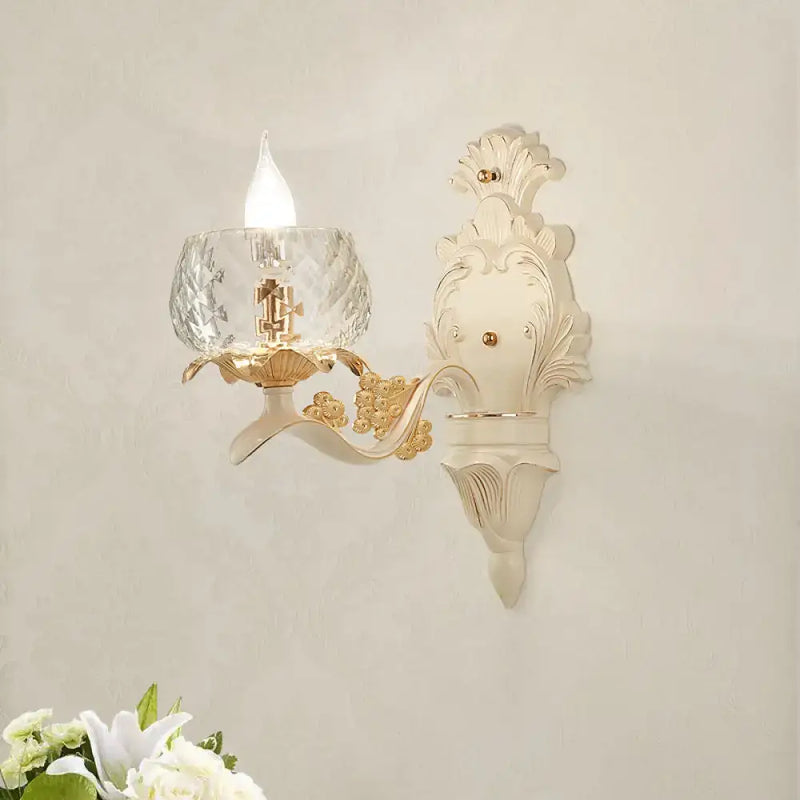 Vintage ornate cream & gold wall light sconce bedroom crystal glass