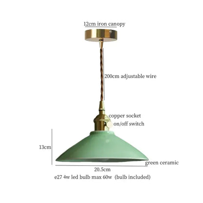 Vintage pale green glass pendant light dining room brass fixture