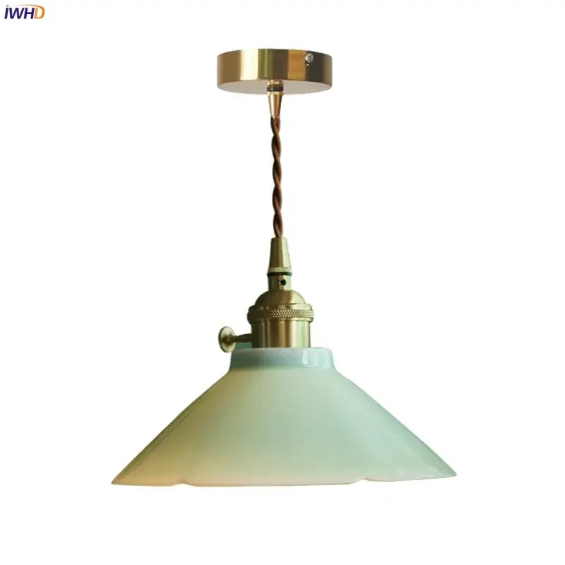 Vintage pale green glass pendant light dining room brass fixture