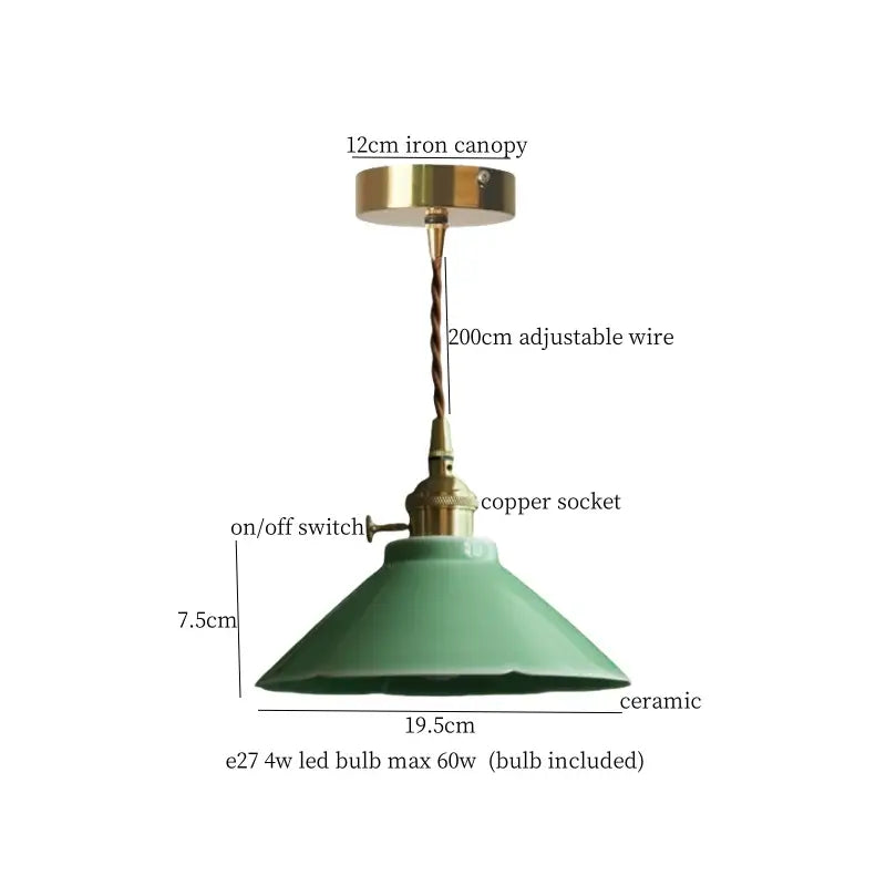 Vintage pale green glass pendant light dining room brass fixture