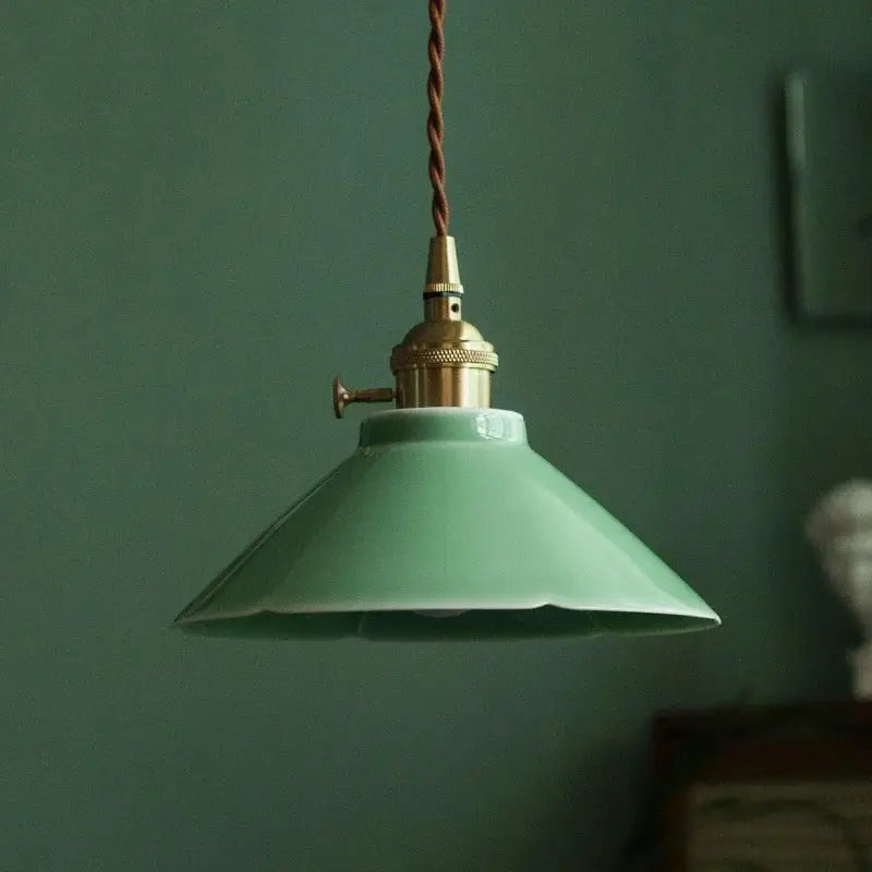 Vintage pale green glass pendant light dining room brass fixture
