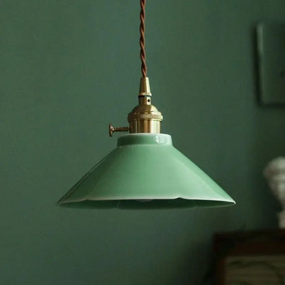 Vintage pale green glass pendant light dining room brass fixture