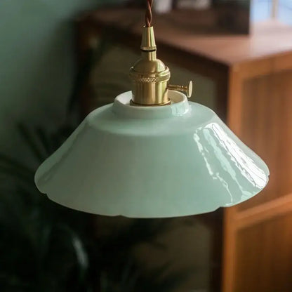 Vintage pale green glass pendant light for kitchen brass finish