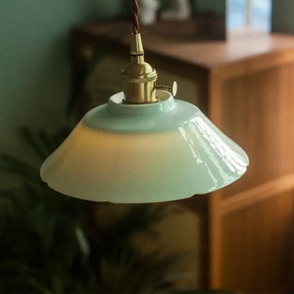 Vintage pale green glass pendant light for kitchen brass finish