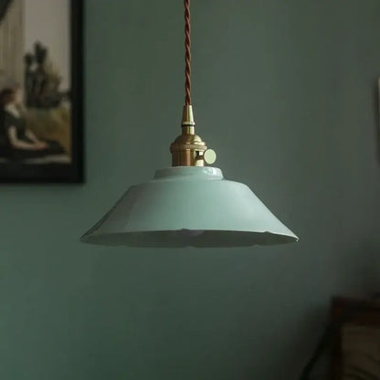 Vintage pale green glass pendant light for kitchen brass finish