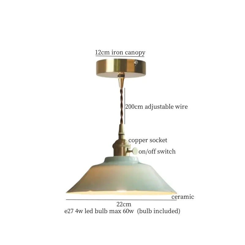 Vintage pale green glass pendant light for kitchen brass finish