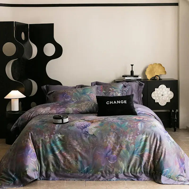 Vintage purple floral 1000tc egyptian cotton bedding set bedroom