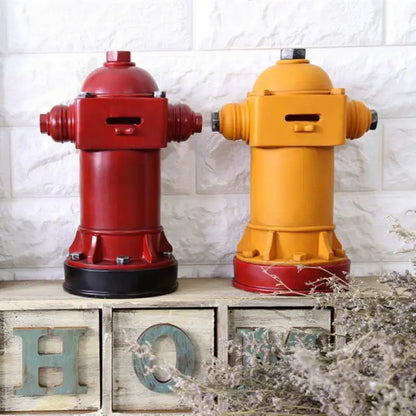 Vintage red & yellow hydrant piggy bank living room decor