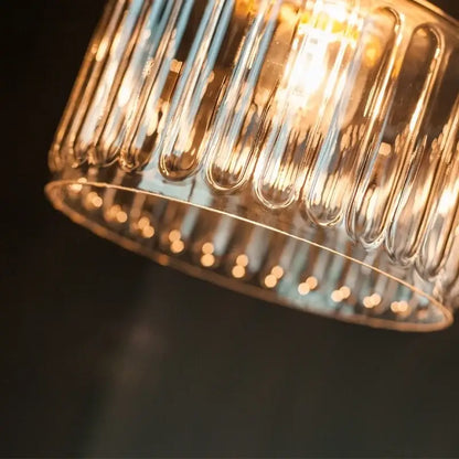 Vintage ribbed clear glass led pendant light kitchen brass fixture