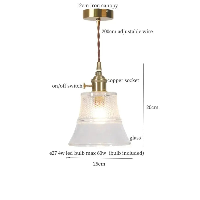 Vintage ribbed clear glass led pendant light kitchen brass fixture