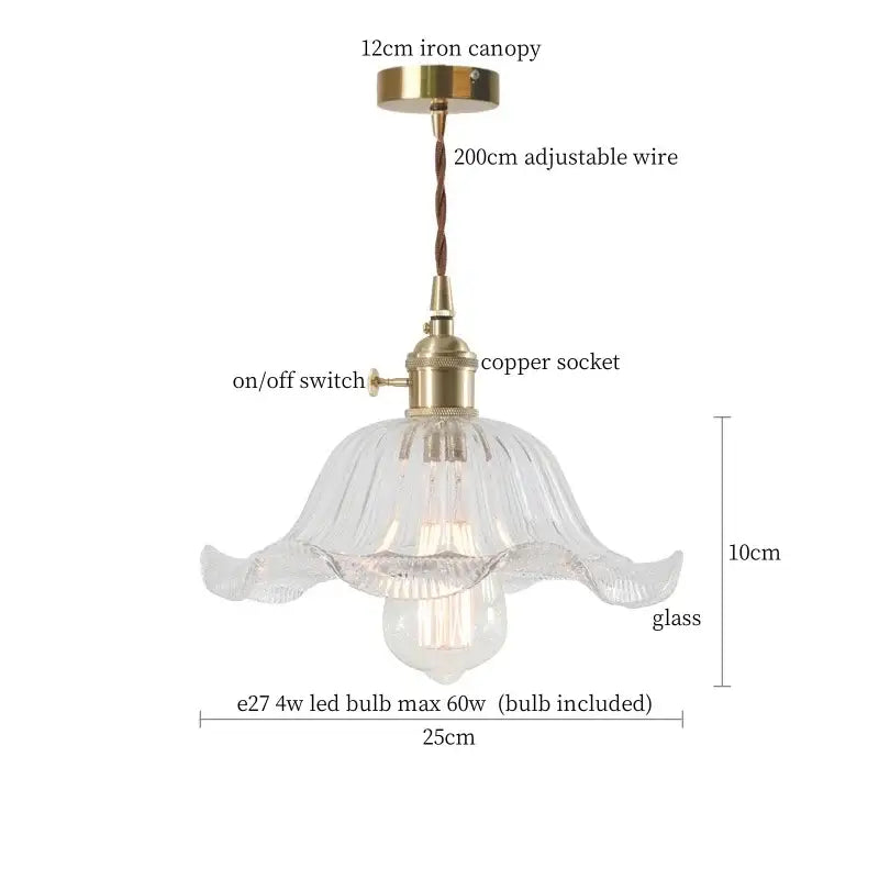 Vintage ribbed clear glass led pendant light kitchen brass fixture