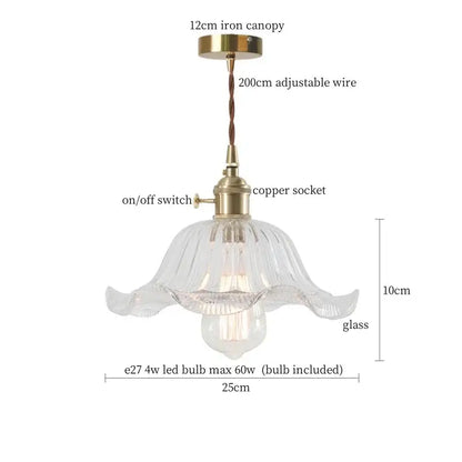 Vintage ribbed clear glass led pendant light kitchen brass fixture