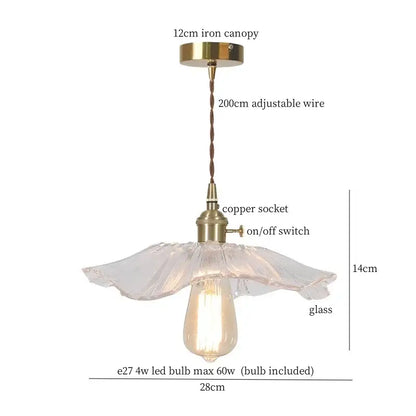 Vintage ribbed clear glass led pendant light kitchen brass fixture