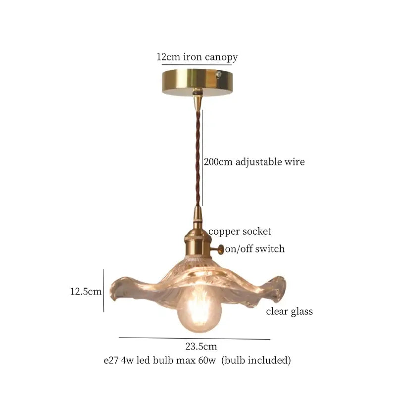 Vintage ribbed clear glass led pendant light kitchen brass fixture