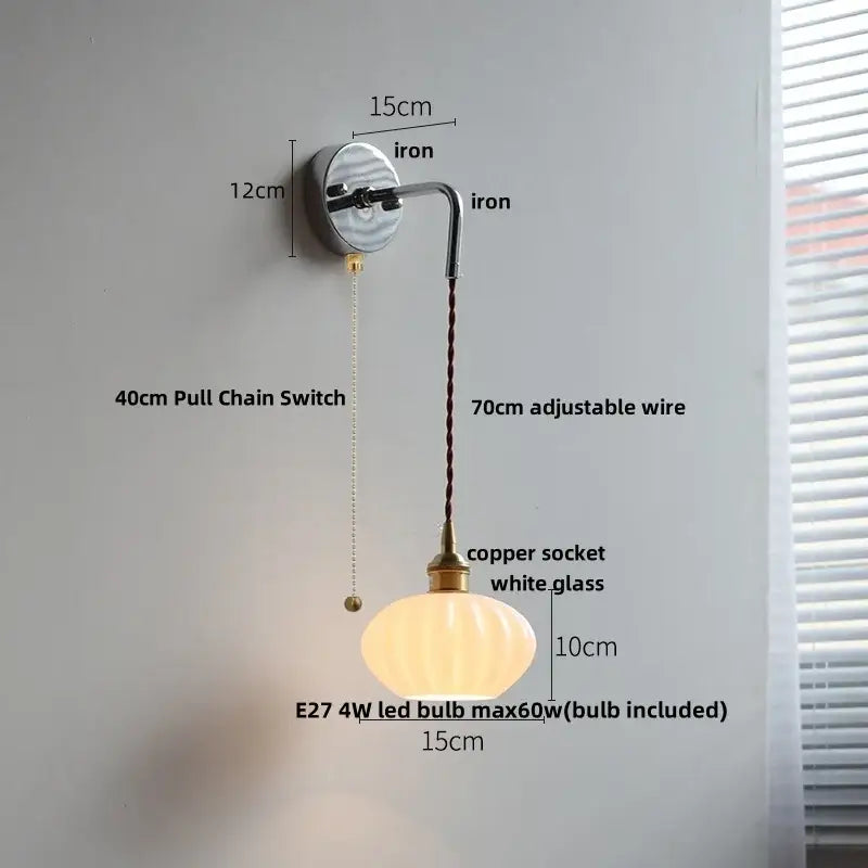 Vintage ribbed glass and brass wall sconce bathroom mirror light