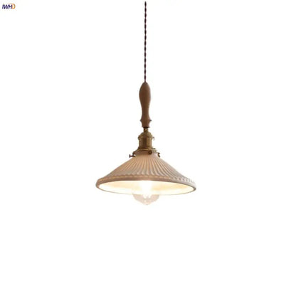 Vintage ribbed glass and wood pendant lights kitchen ceramic led