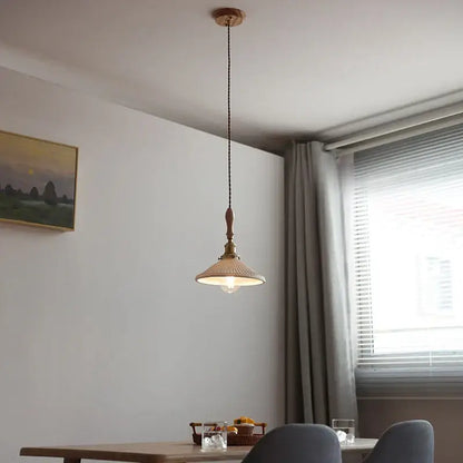 Vintage ribbed glass and wood pendant lights kitchen ceramic led