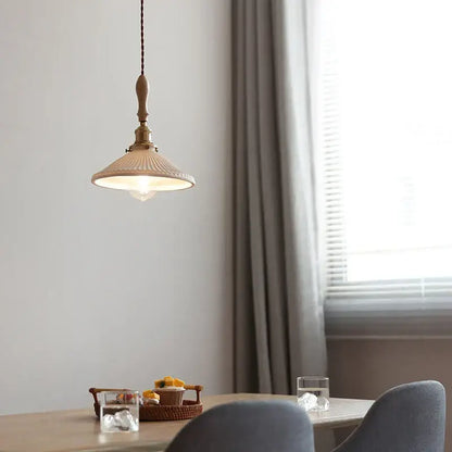 Vintage ribbed glass and wood pendant lights kitchen ceramic led