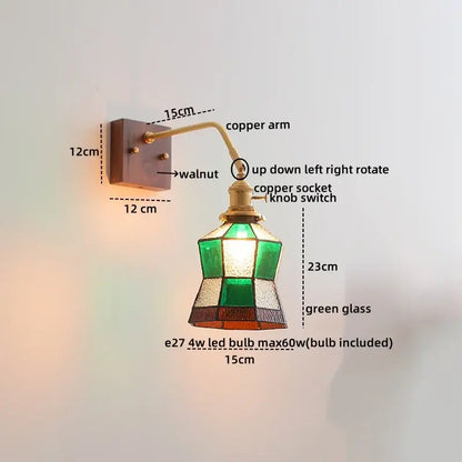 Vintage ribbed glass ceramic copper led wall lamps bedroom light