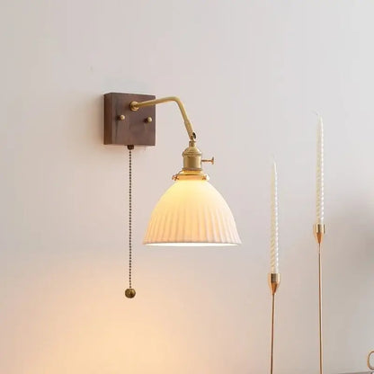 Vintage ribbed glass ceramic copper led wall lamps bedroom light