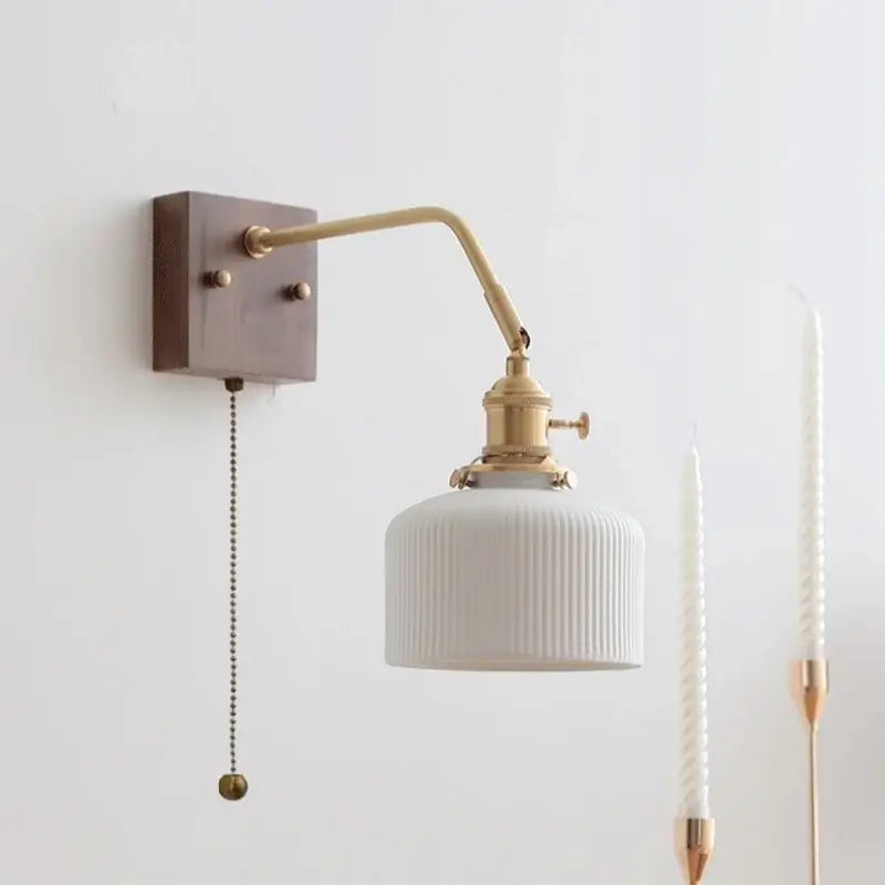 Vintage ribbed glass ceramic copper led wall lamps bedroom light