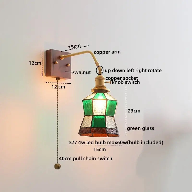 Vintage ribbed glass ceramic copper led wall lamps bedroom light