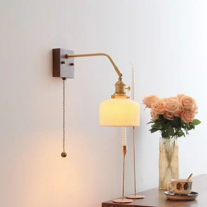 Vintage ribbed glass ceramic copper led wall lamps bedroom light