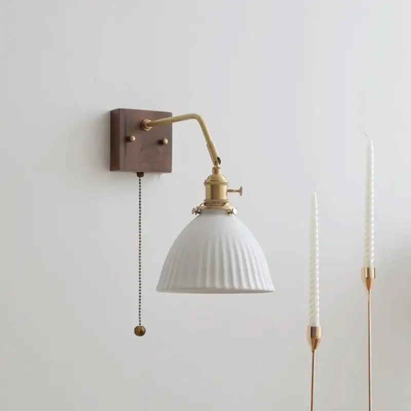 Vintage ribbed glass ceramic copper led wall lamps bedroom light