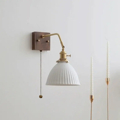 Vintage ribbed glass ceramic copper led wall lamps bedroom light