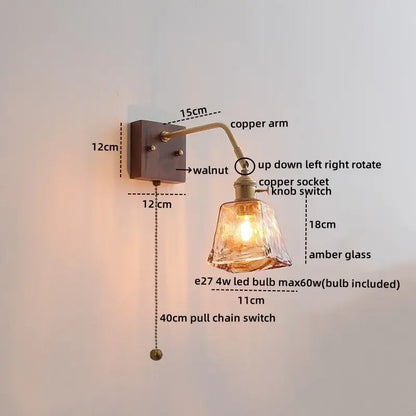 Vintage ribbed glass ceramic copper led wall lamps bedroom light