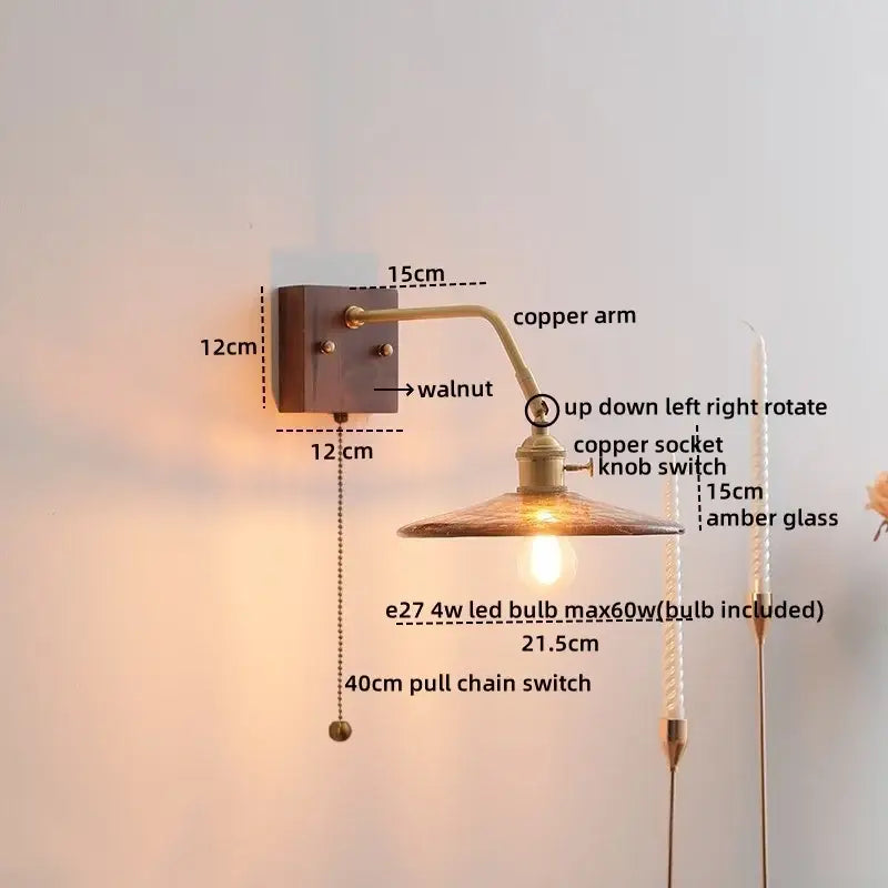 Vintage ribbed glass ceramic copper led wall lamps bedroom light