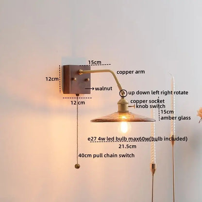 Vintage ribbed glass ceramic copper led wall lamps bedroom light