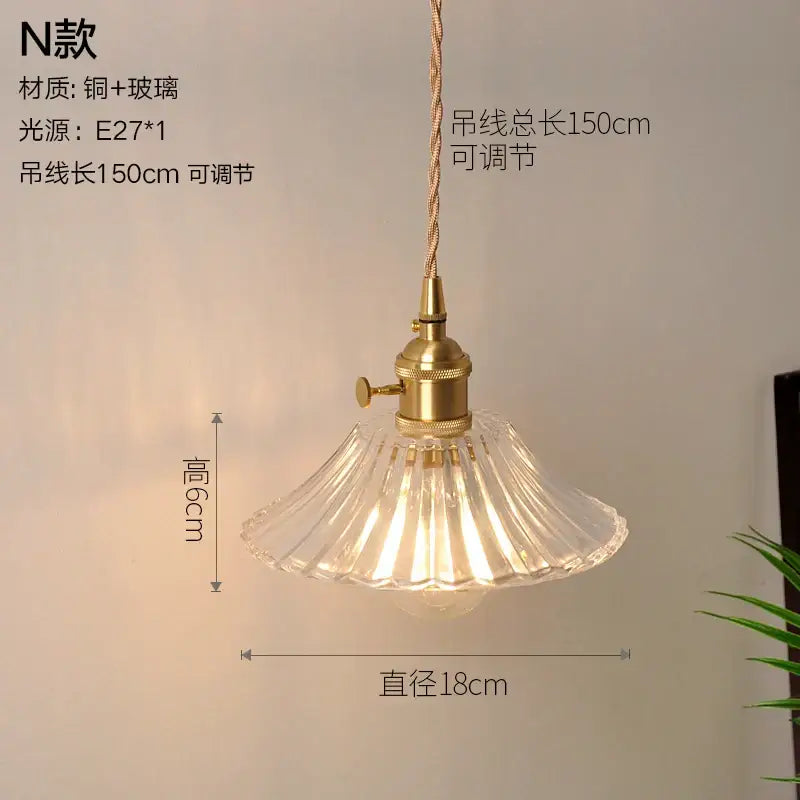 Vintage ribbed glass copper pendant light for kitchen dining room