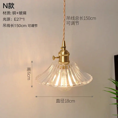 Vintage ribbed glass copper pendant light for kitchen dining room