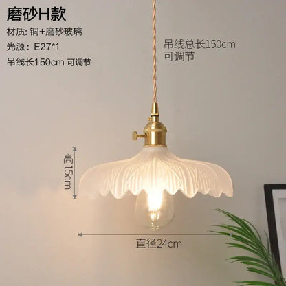 Vintage ribbed glass copper pendant light for kitchen dining room