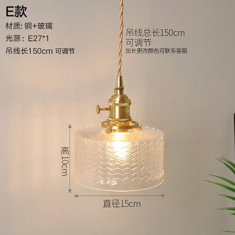 Vintage ribbed glass copper pendant light for kitchen dining room